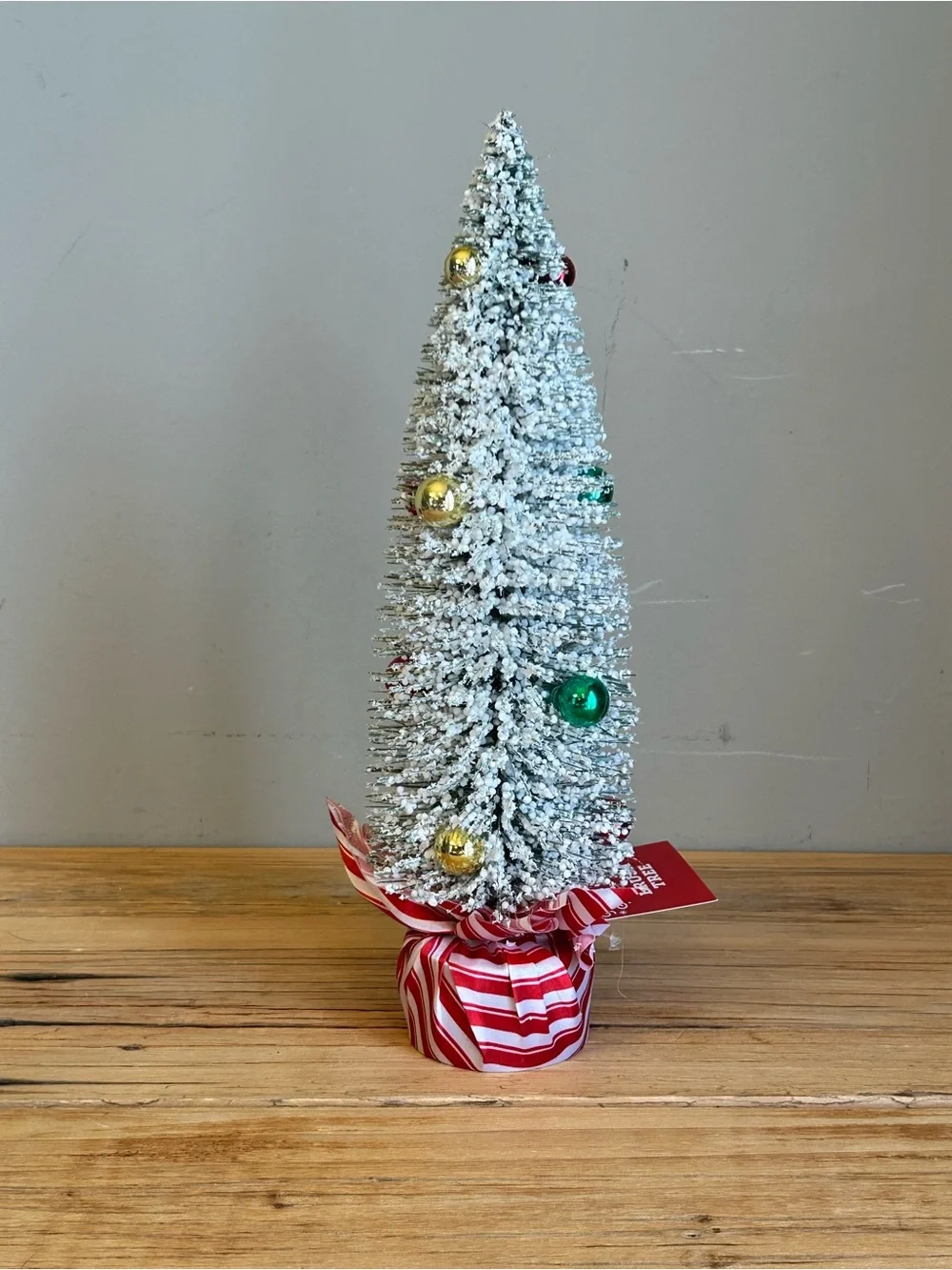 Festive Snowy Mini Christmas Tree with Red & Green Ornaments - Home Holiday
